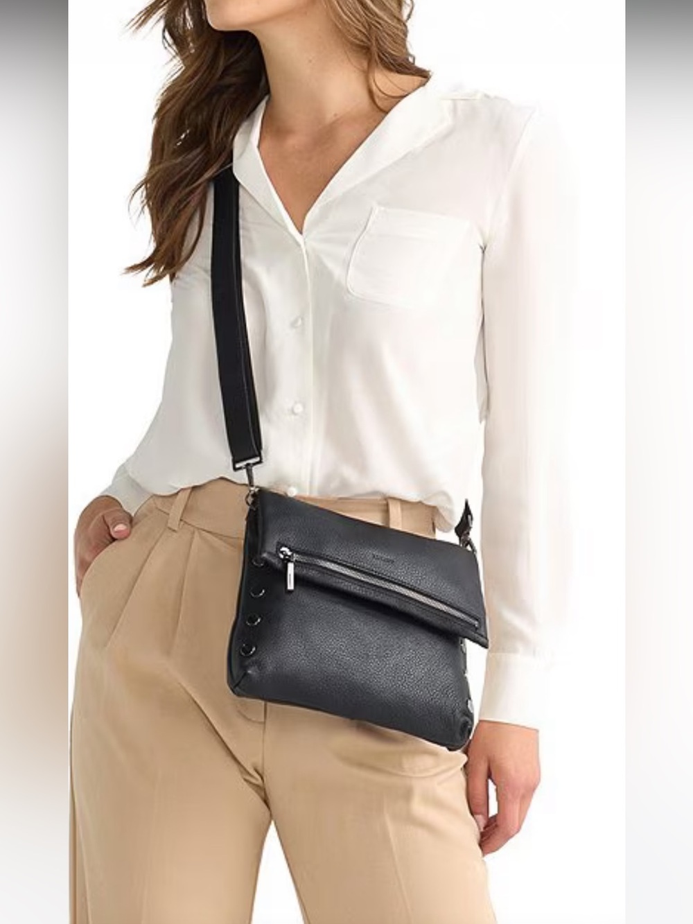 NWT🌷Hammit VIP Medium Fold-Over Black Gunmetal Crossbody Bag